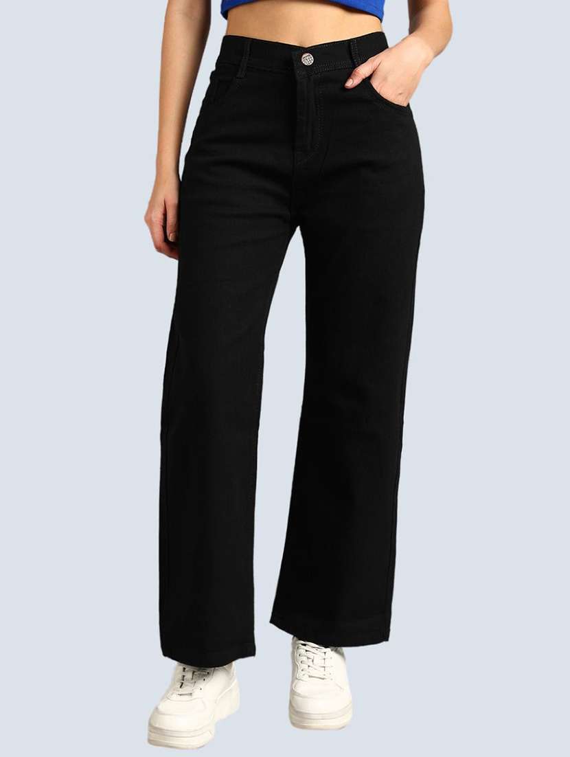 women solid high rise straight jean