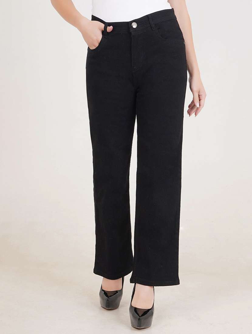 women solid mid rise straight jean