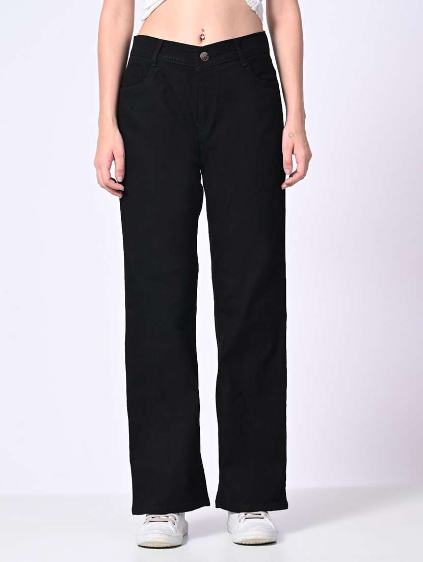 women solid mid rise straight jean