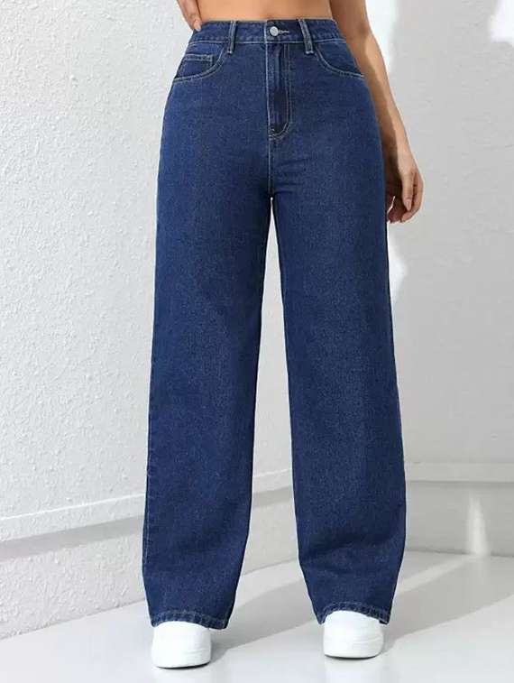 women solid high rise relaxed jean
