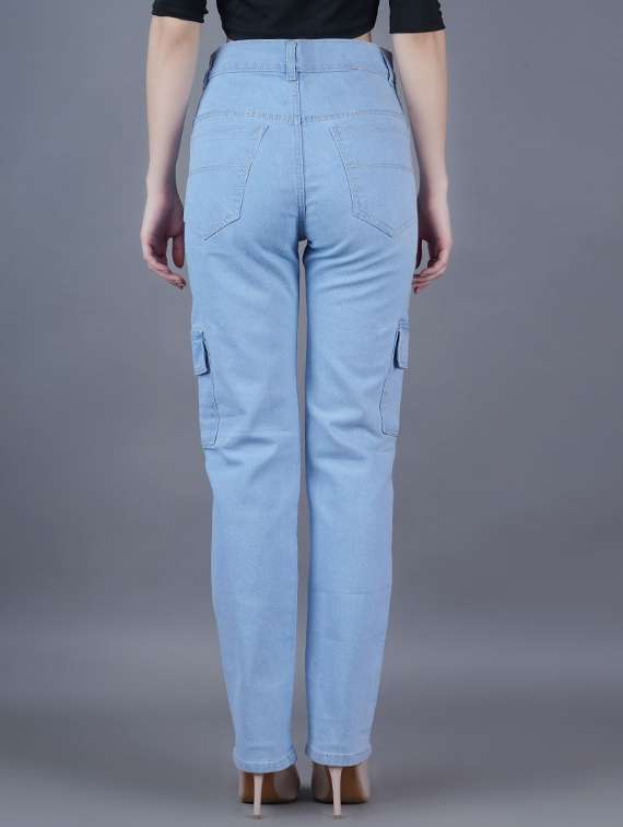 women solid high rise denim cargo - 22342616 -  Standard Image - 1