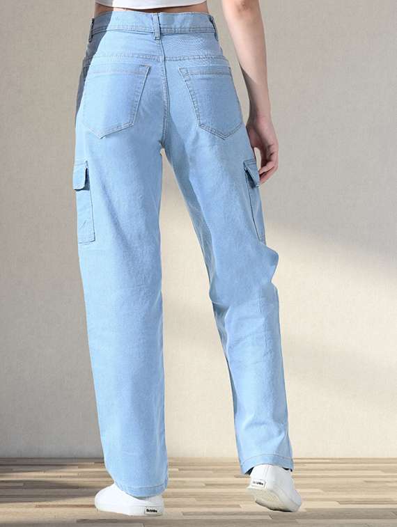 women solid mid rise denim cargo - 22342617 -  Standard Image - 1