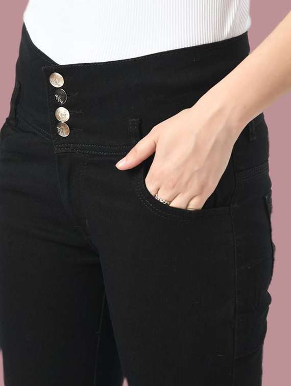 women solid slash knee mid rise slim fit jean - 22342728 -  Standard Image - 1