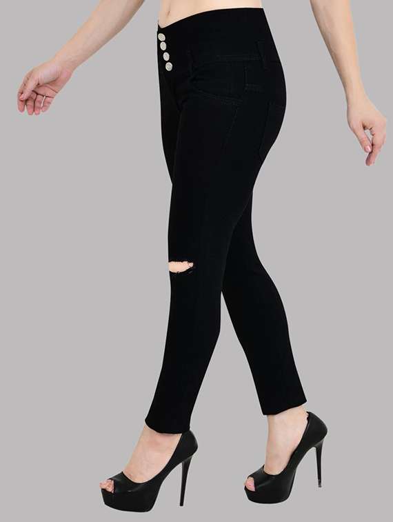 women solid slash knee mid rise slim fit jean - 22342733 -  Standard Image - 1