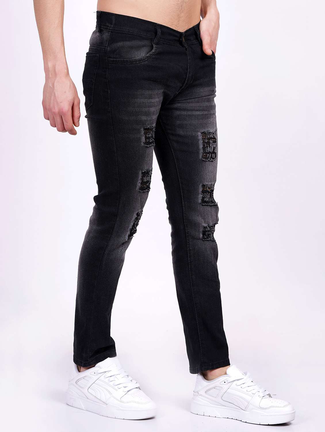 men distress mid rise full length slim fit jeans - 22342761 -  Standard Image - 1