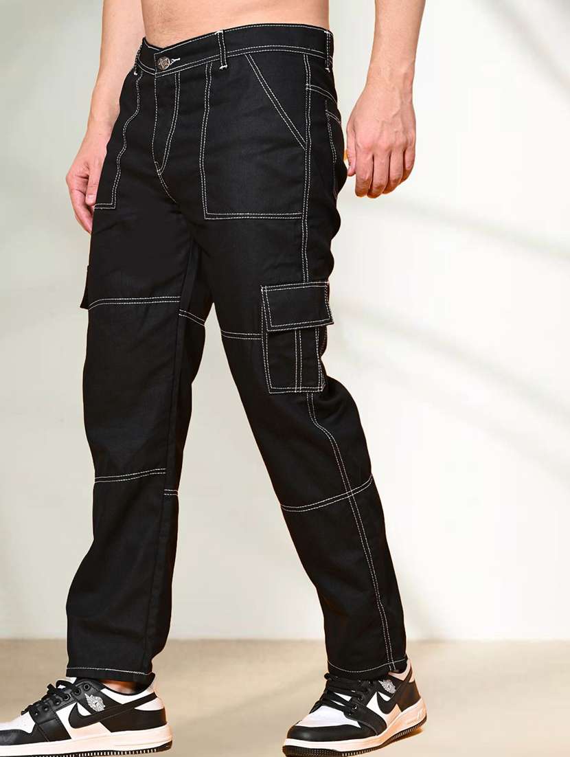men solid mid rise relaxed fit cargo