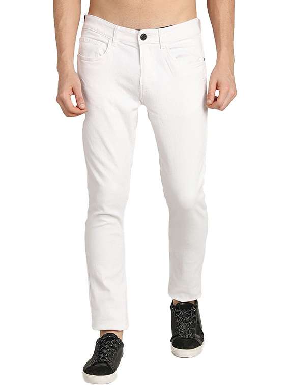 men plain mid rise full length jeans