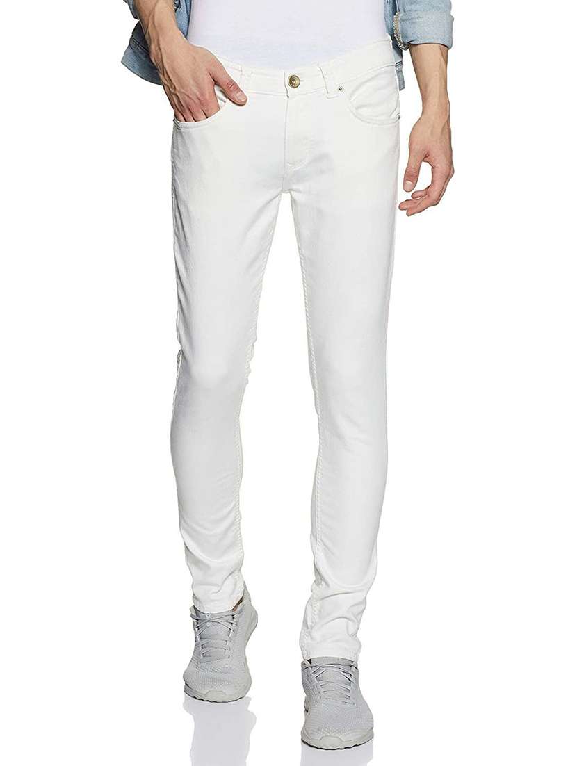 men plain mid rise full length jeans