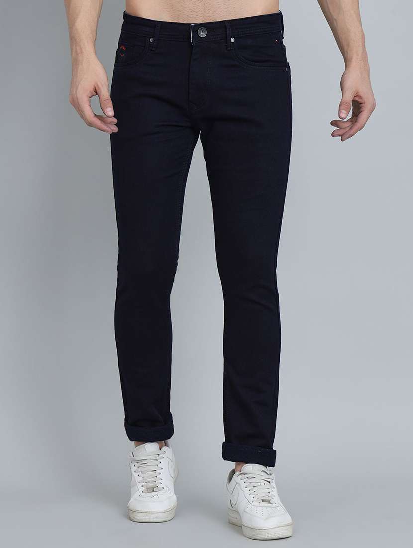 men plain mid rise full length jeans