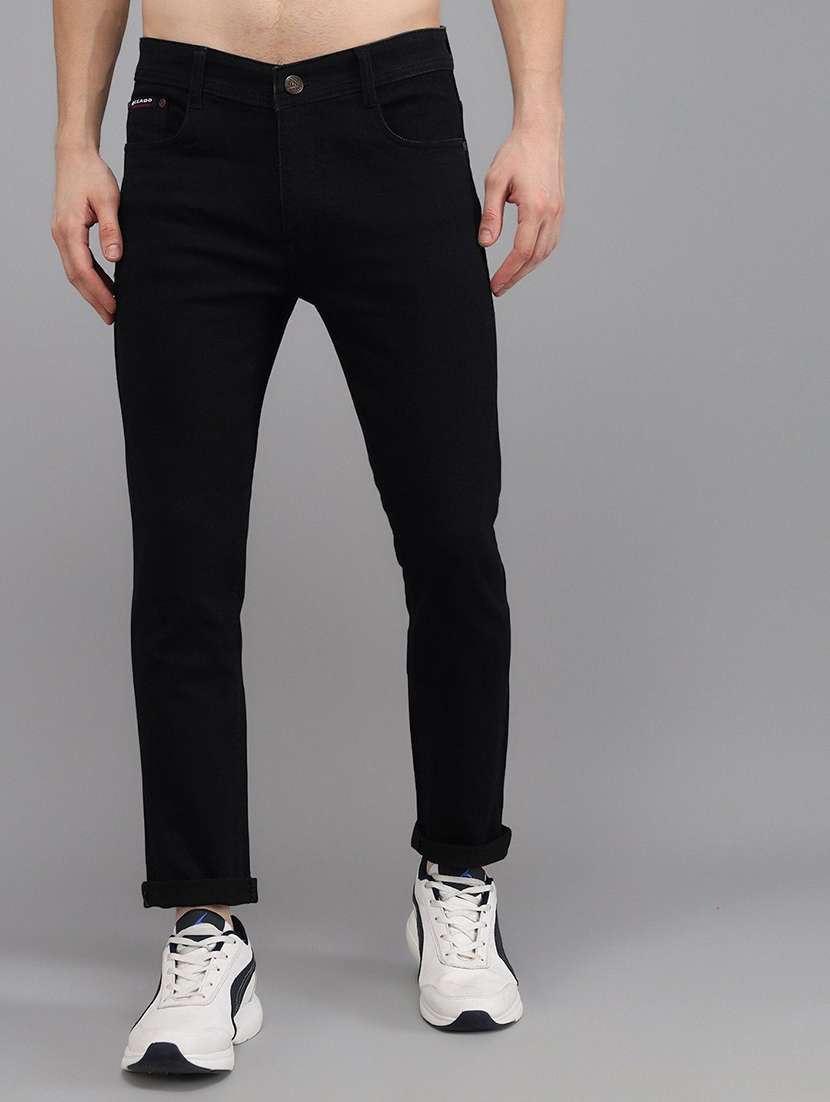 men plain mid rise full length jeans