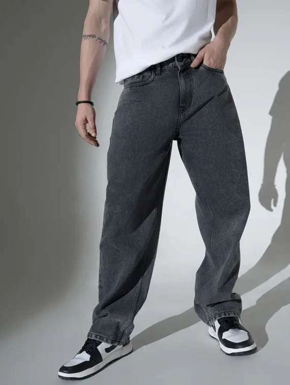 mene washed mid rise baggy jean