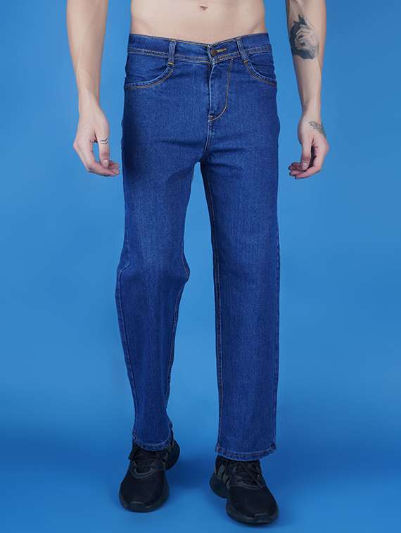 men plain mid rise full length denim jeans