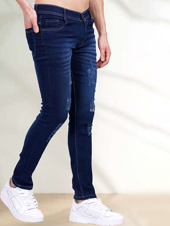men distress mid rise full length slim fit jeans