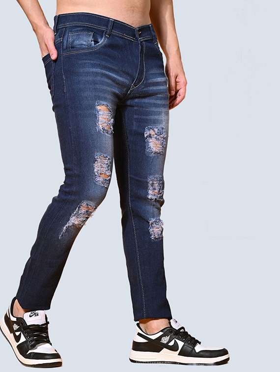 men distress mid rise full length jeans