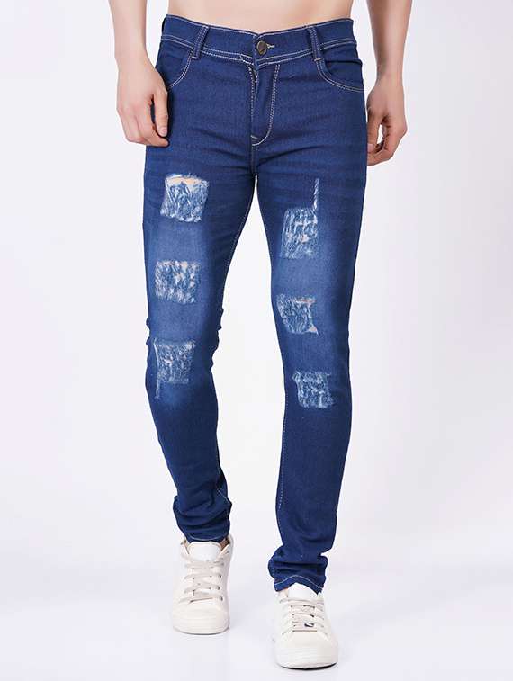 men distress mid rise full length jeans