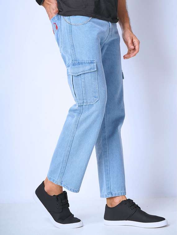 men solid mid rise denim cargo - 22344161 -  Standard Image - 1