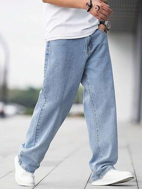 men plain mid rise full length denim jeans - 22344163 -  Standard Image - 1