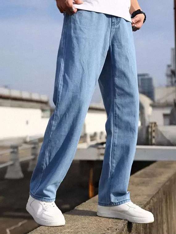 men plain mid rise full length jeans