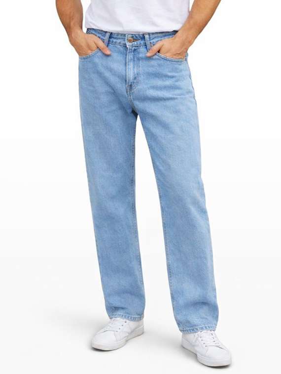 men plain mid rise full length jeans