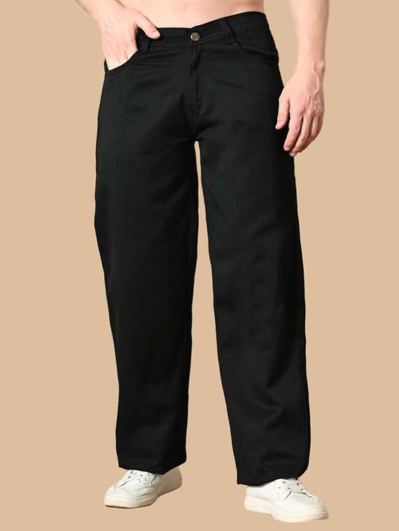 men plain mid rise full length denim jeans