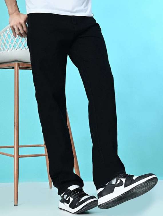 men plain mid rise full length jeans