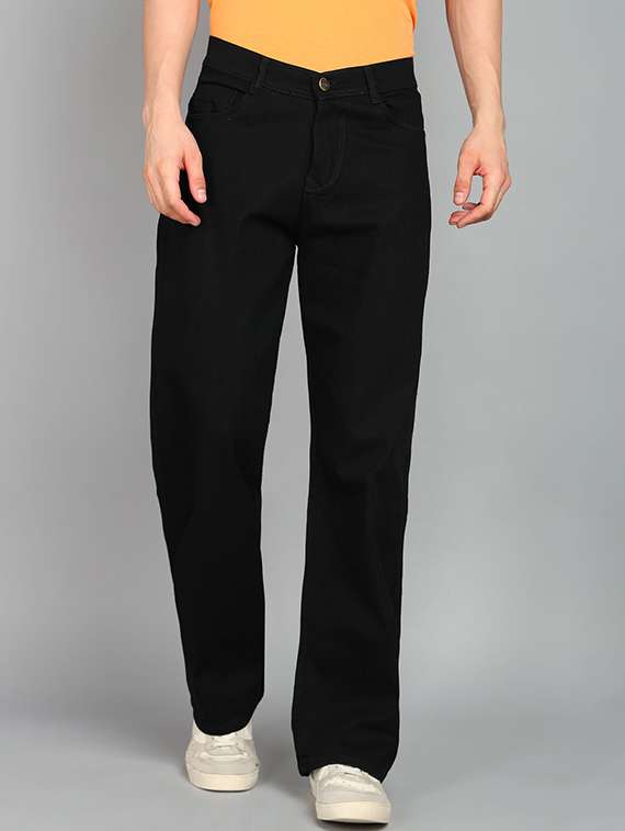 men plain mid rise full length denim jeans