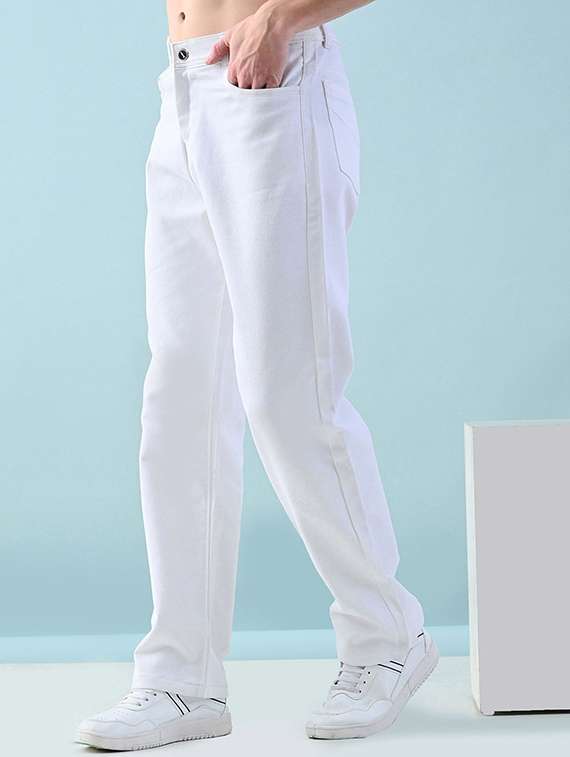 men plain mid rise full length jeans