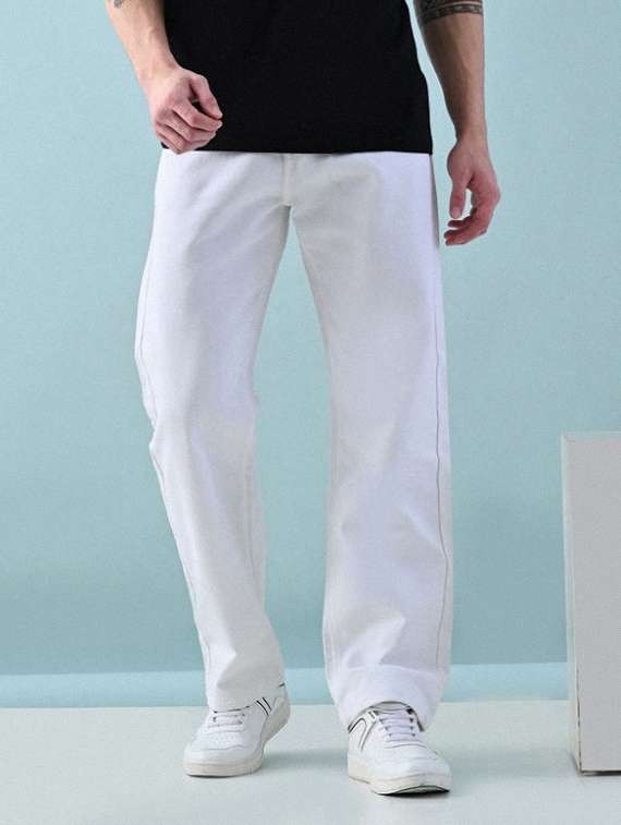 men plain mid rise full length jeans