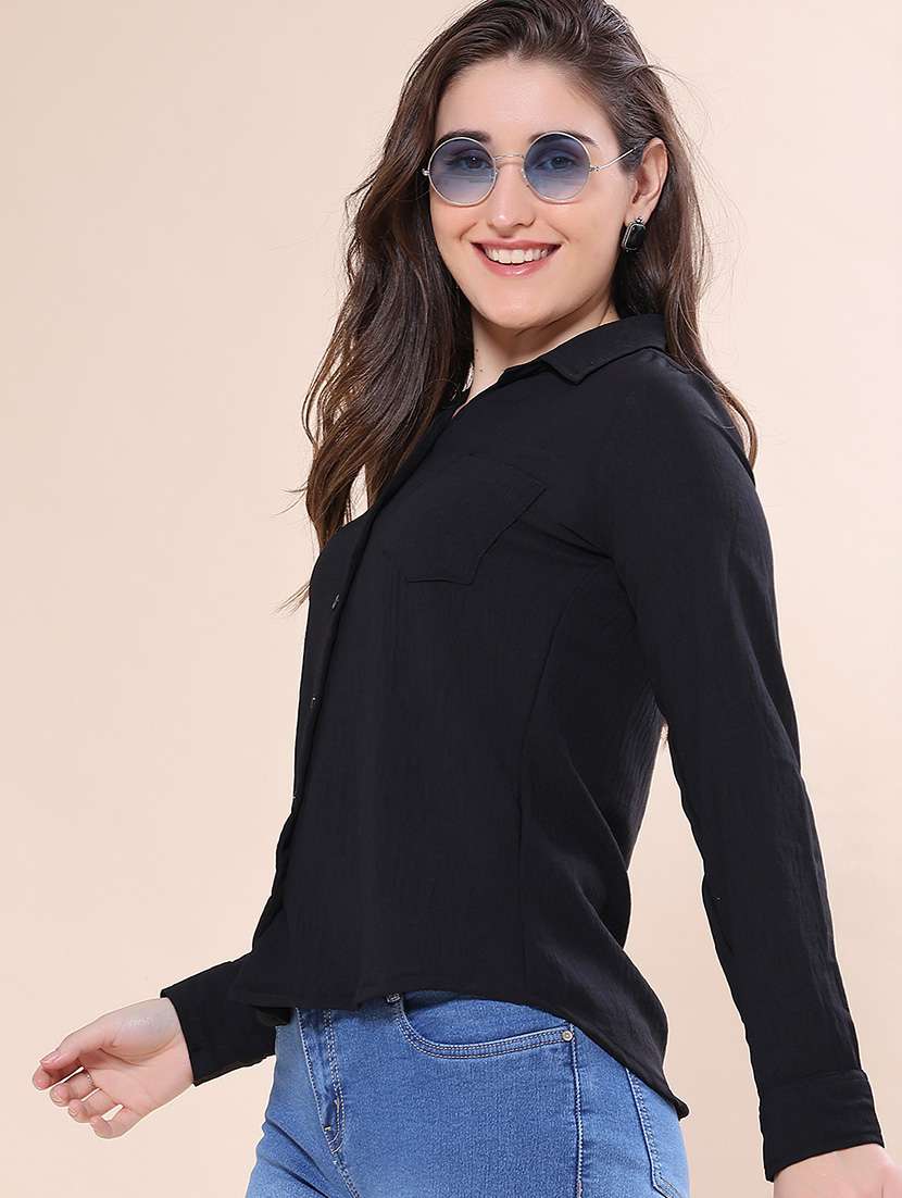 women solid long sleeves regular fit shirt