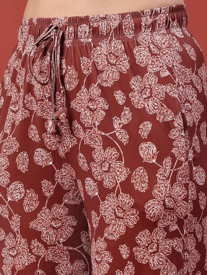 women printed mid rise straight fit trouser - 22345151 -  Standard Image - 1