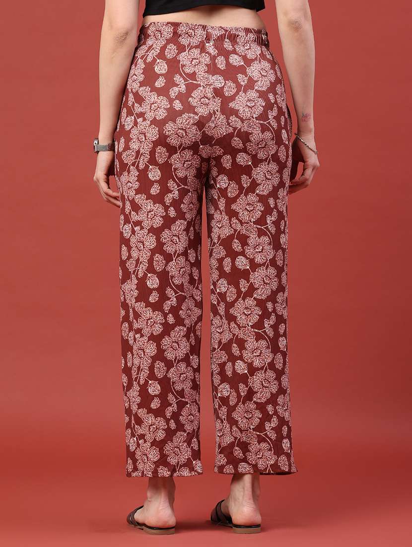 women printed mid rise straight fit trouser - 22345151 -  Standard Image - 4
