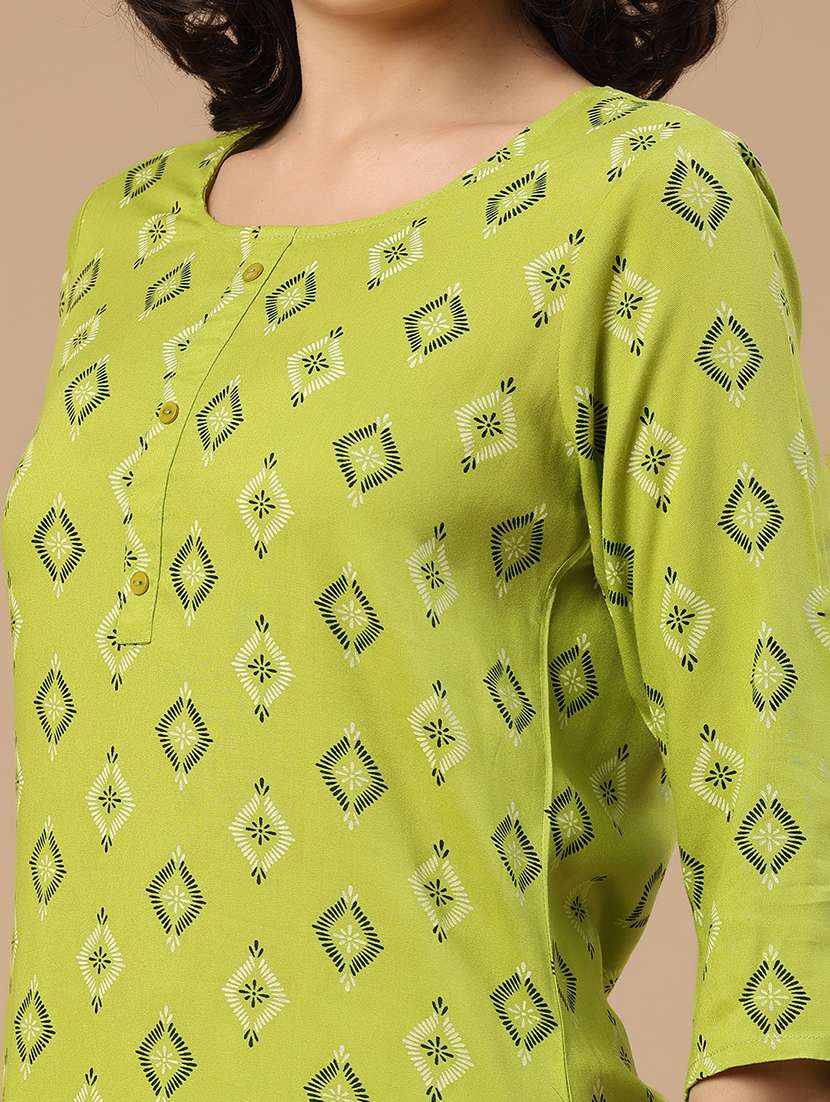 women printed three quarter sleeves straight kurti - 22345210 -  Standard Image - 1