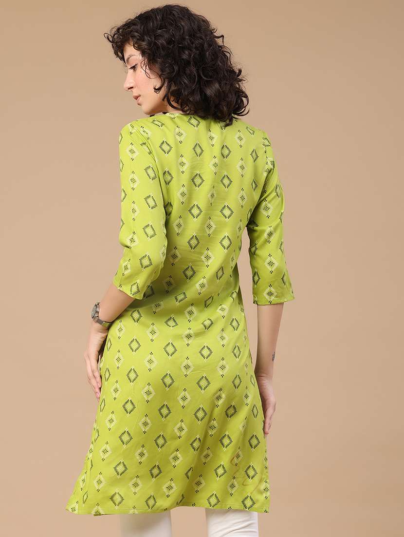 women printed three quarter sleeves straight kurti - 22345210 -  Standard Image - 4
