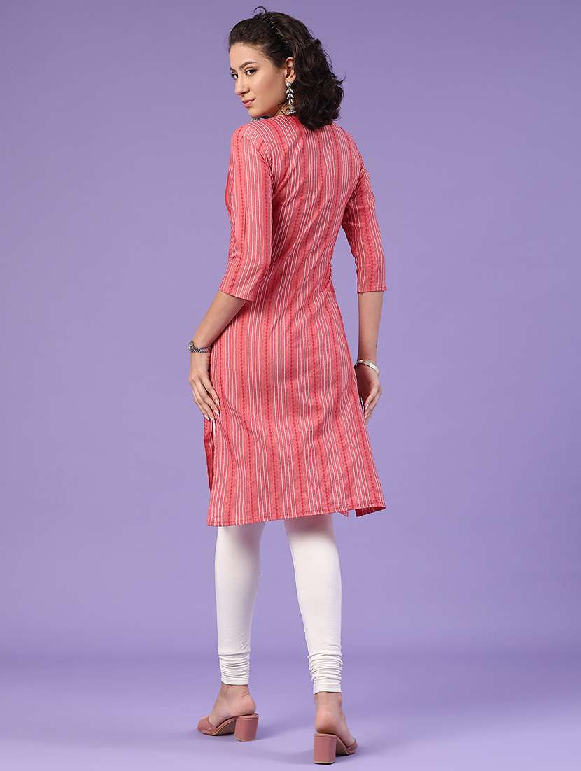 red cotton straight kurta - 22345214 -  Standard Image - 4