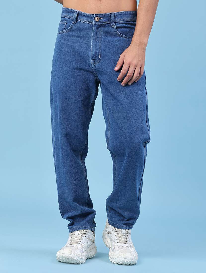 men plain mid rise full length relaxed fit jeans
