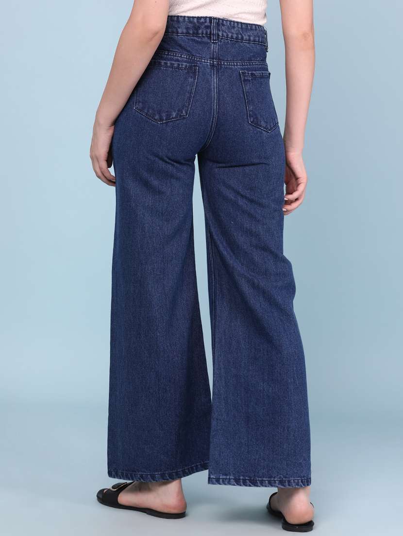 women solid mid rise wide leg jeans - 22345661 -  Standard Image - 4