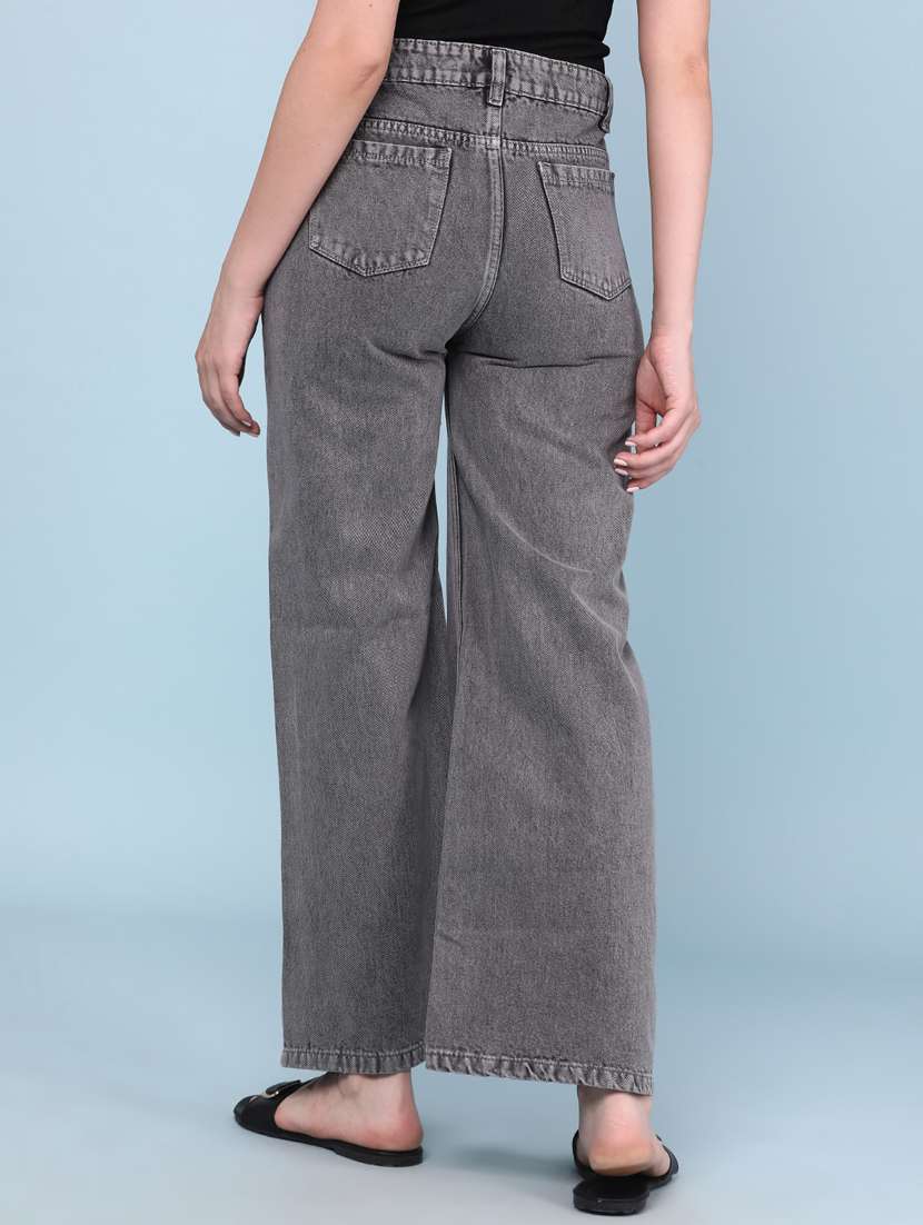 women washed mid rise wide leg jeans - 22345663 -  Standard Image - 4