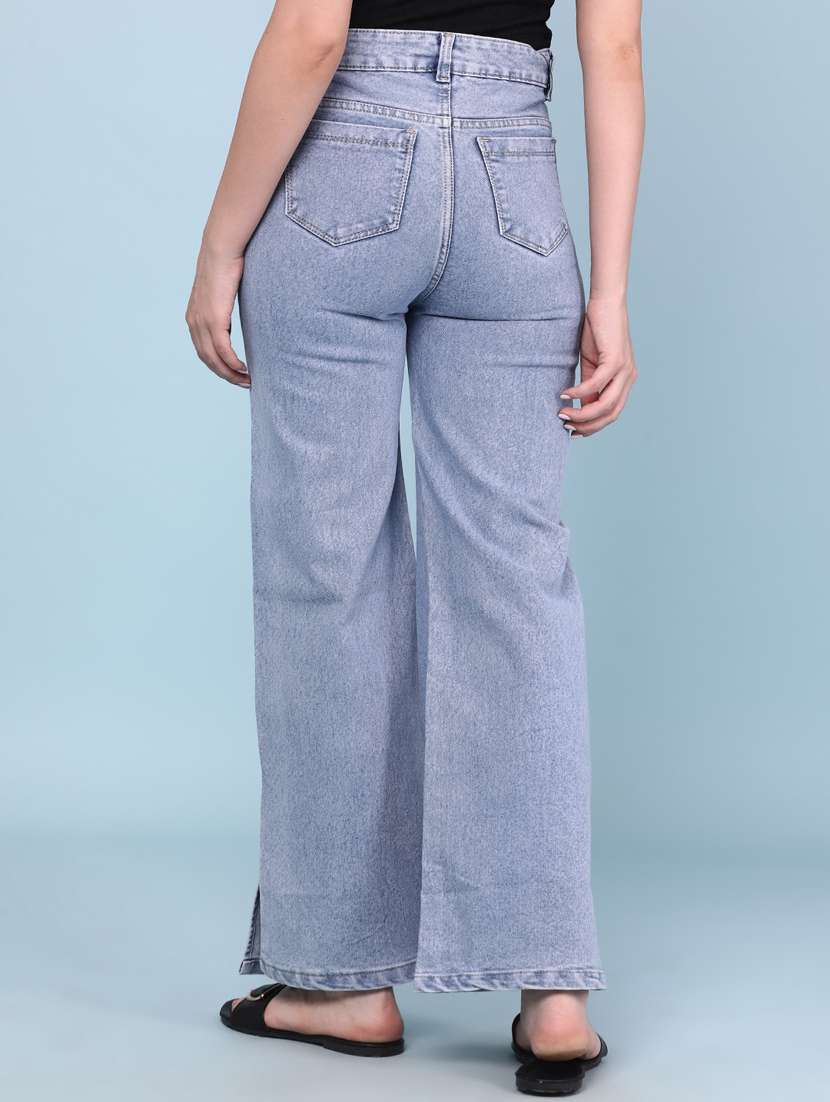 women solid mid rise wide leg jeans - 22345666 -  Standard Image - 4