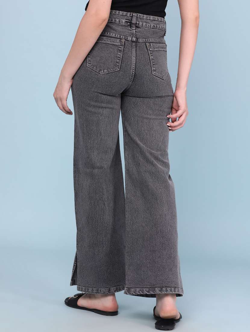 women washed mid rise wide leg jeans - 22345667 -  Standard Image - 4