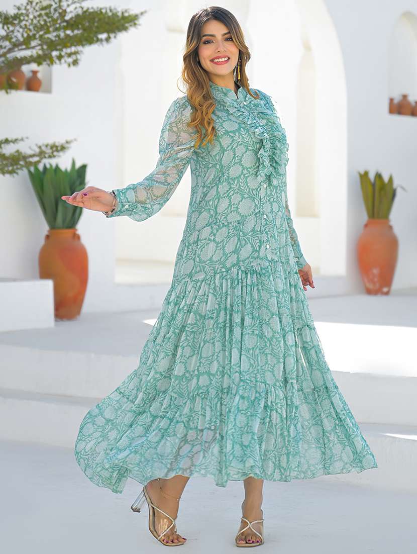 women printed puff sleeve tiered dress - 22345757 -  Standard Image - 1