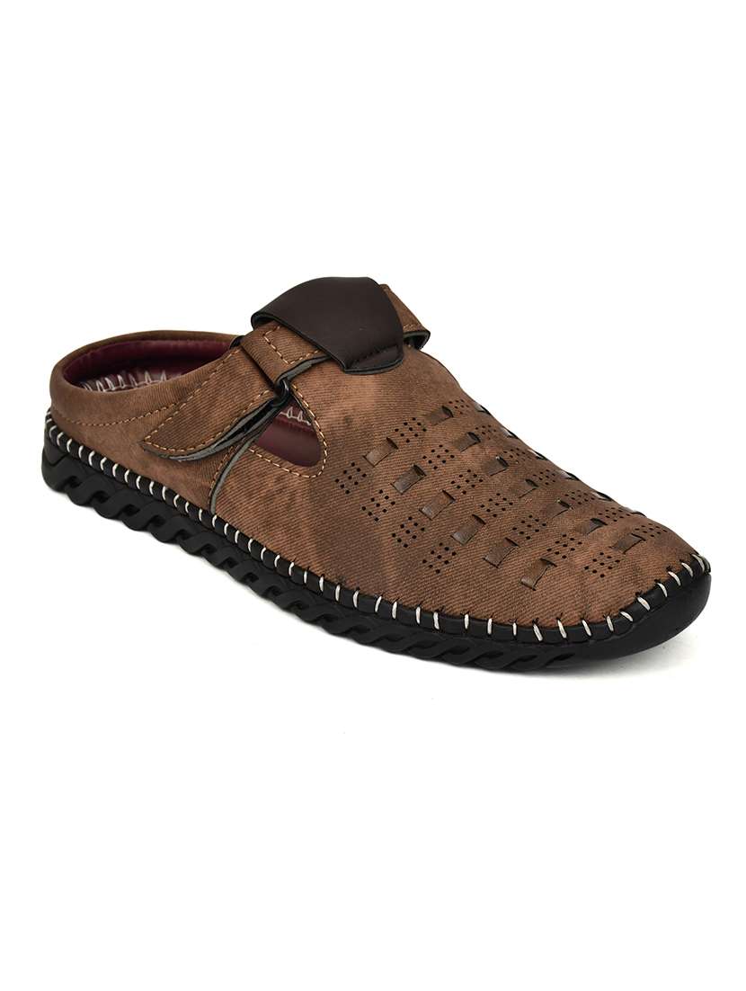 men brown slip on sandal - 22345760 -  Standard Image - 1