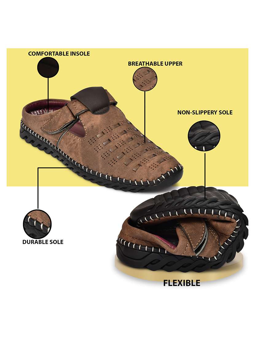 men brown slip on sandal - 22345760 -  Standard Image - 4