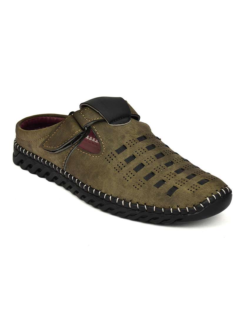 men olive slip on sandal - 22345761 -  Standard Image - 1