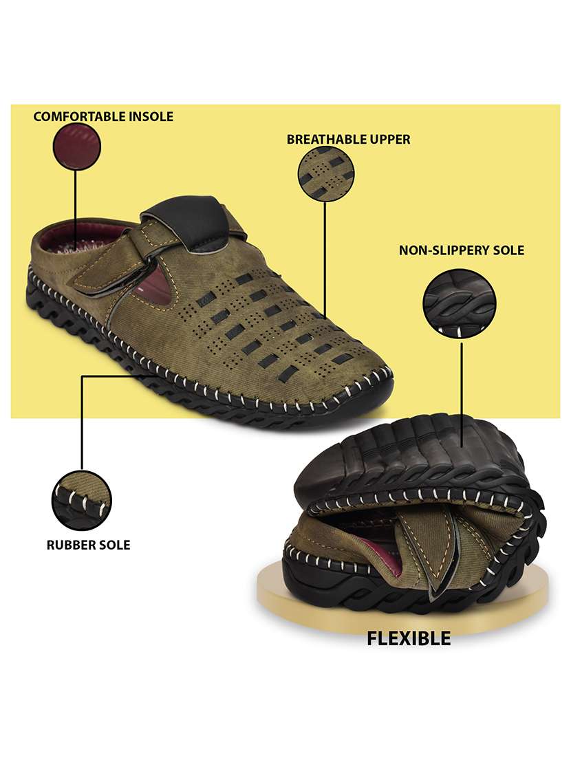 men olive slip on sandal - 22345761 -  Standard Image - 4