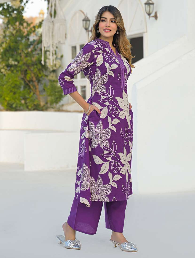 women floral three quarter sleeve kurta pant set - 22345784 -  Standard Image - 4
