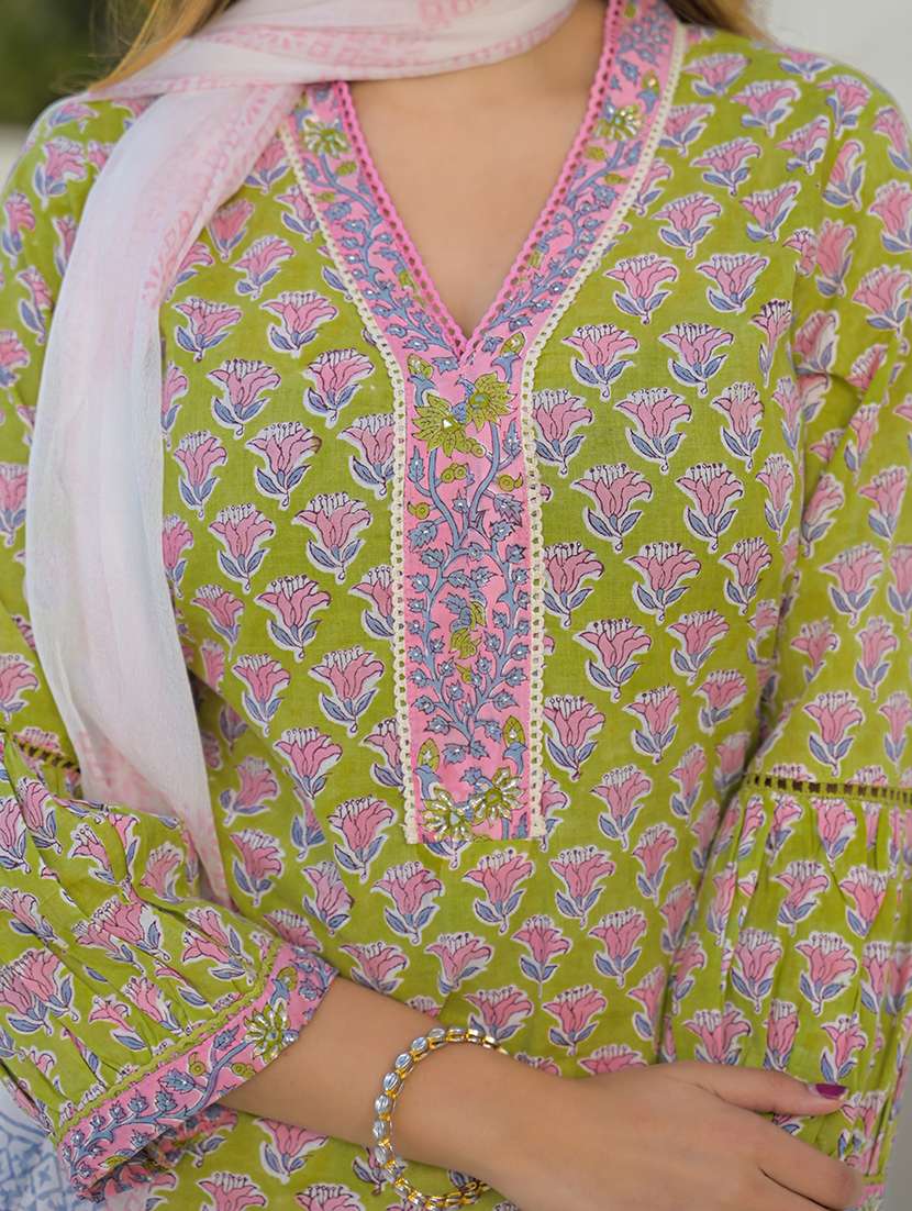 women printed three quarter sleeve kurta salwar with dupatta set - 22345793 -  Standard Image - 4