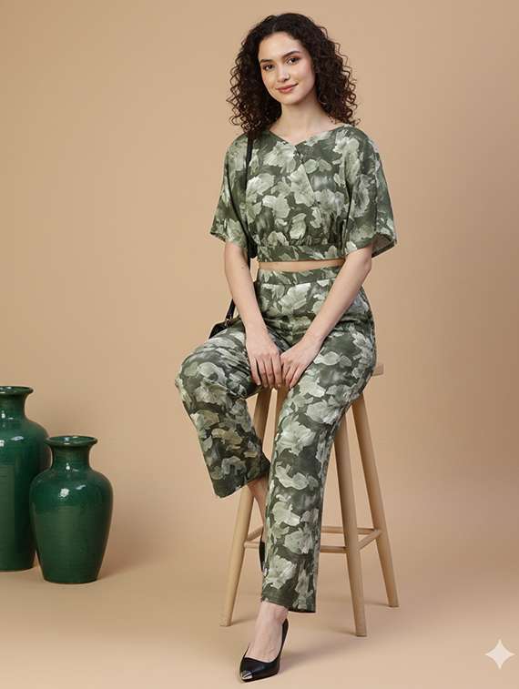 women printed top and trouser co-ord set - 22345814 -  Standard Image - 1