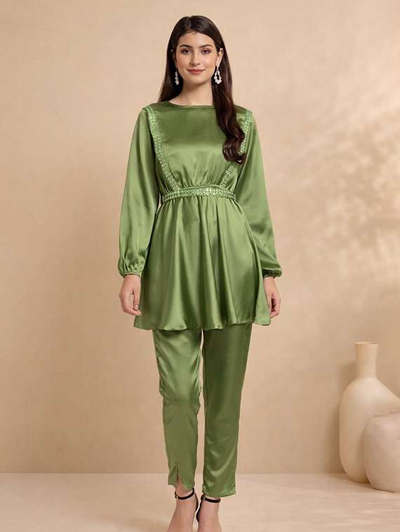 women solid top and trouser co-ord set