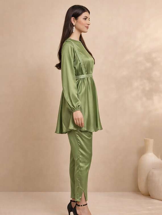 women solid top and trouser co-ord set - 22345815 -  Standard Image - 1