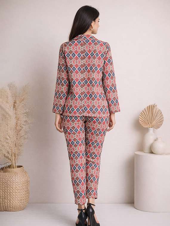 women printed blazer and trouser co-ord set - 22345820 -  Standard Image - 4
